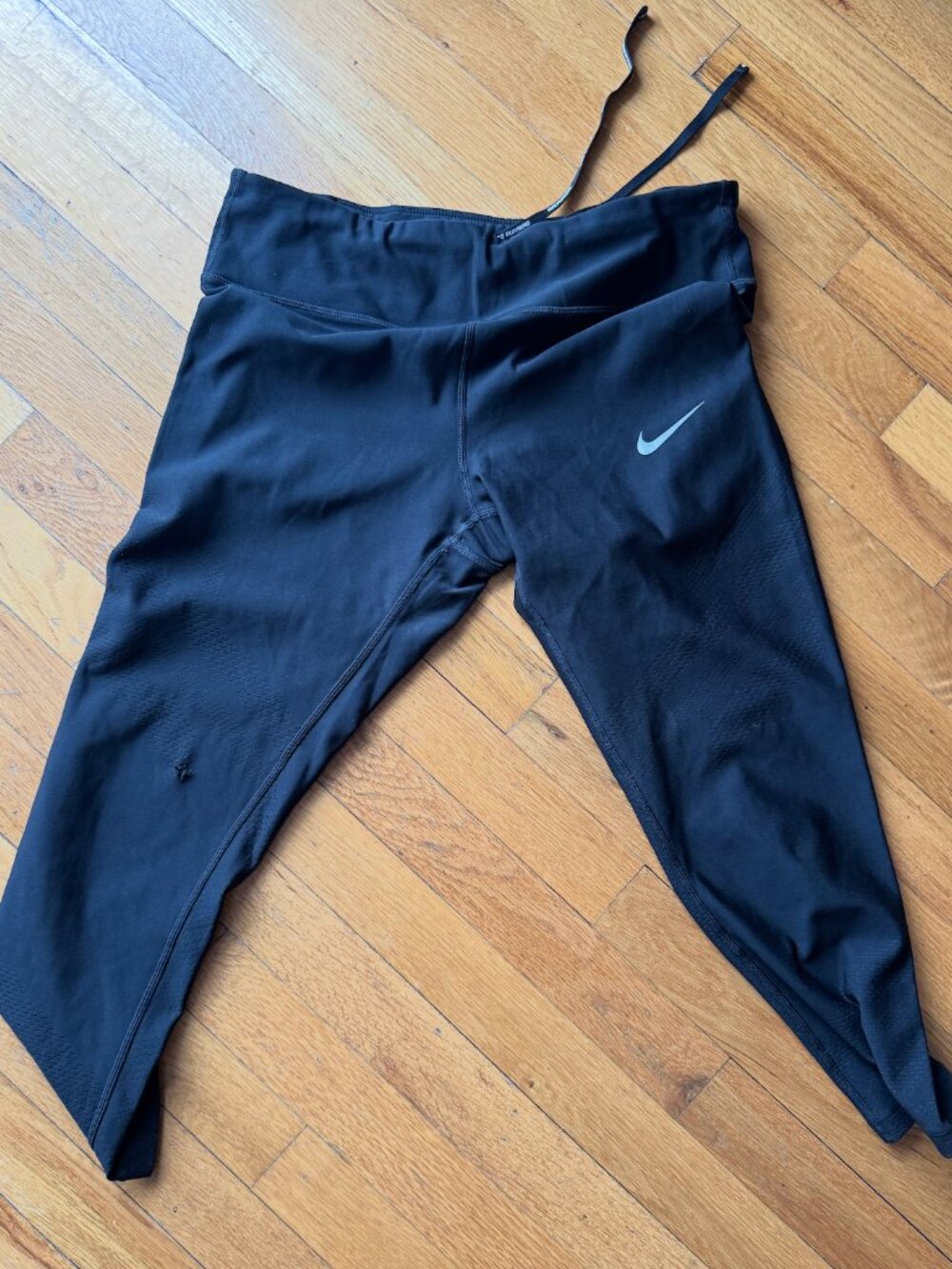 Nike Dri-FIT Black Running Crop Leggings Perforated Mesh Reflective Swoosh